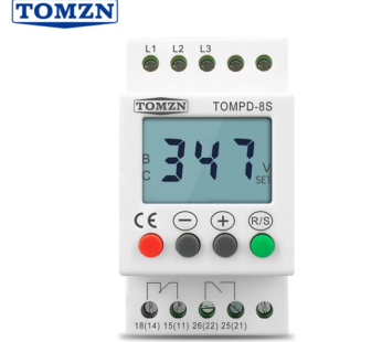 TOMZN 3 PHASE DIN RAIL VOLTAGE RELAY ADJUSTABLE UNDER OVER VOLTAGE PROTECTOR TOMPD-8S